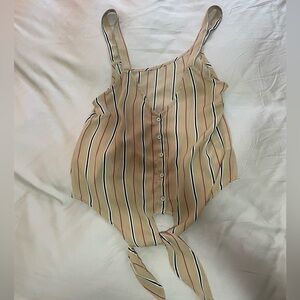 Small Guess Tan Striped Summer Dress Shirt